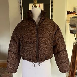 H&M Cropped Brown Puffer Jacket NWOT - Size SMALL